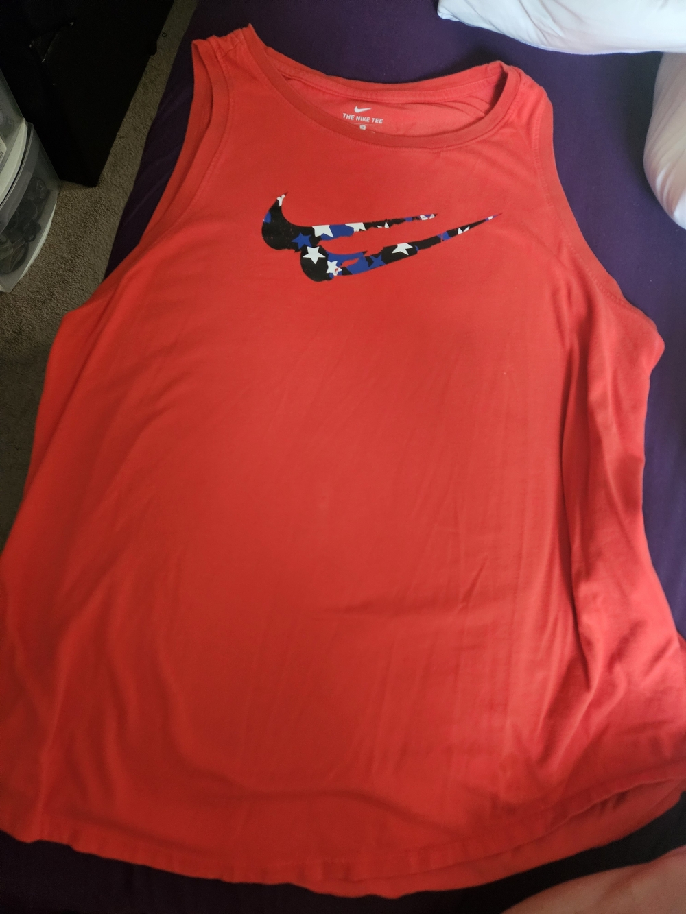 Nike Women's Red Tank Top with Patriotic Star Swoosh